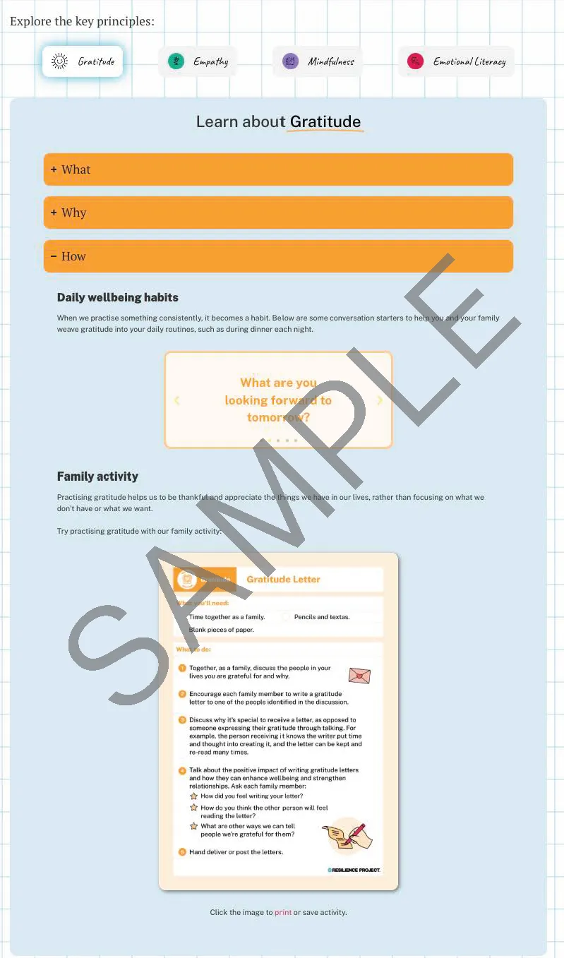 Sample family wellbeing resource