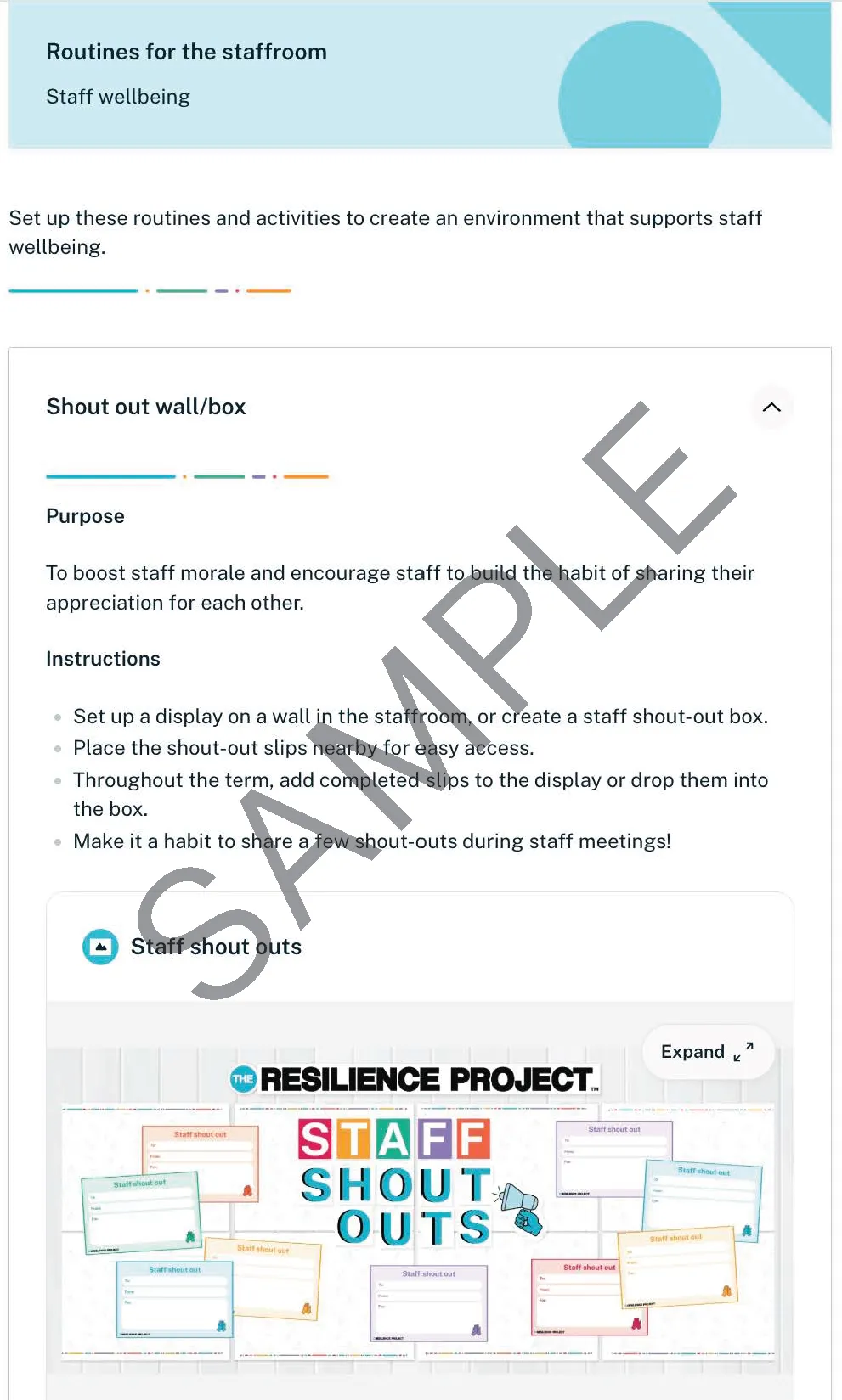 Sample teacher wellbeing resource