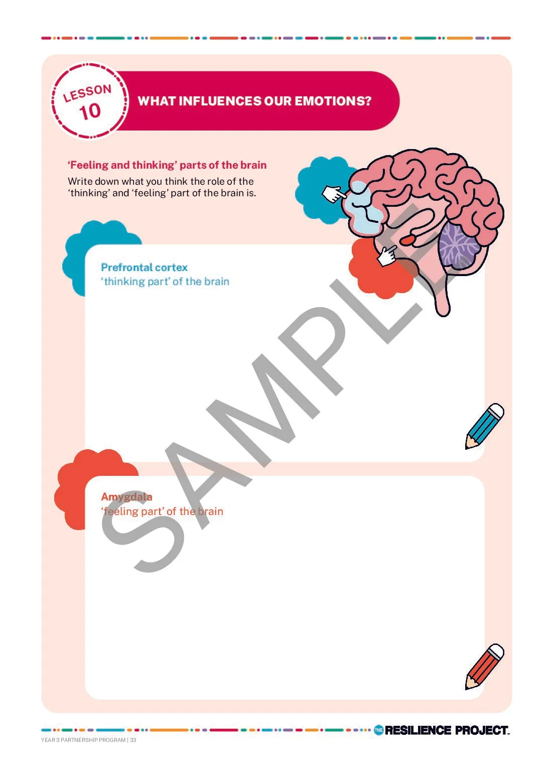 Sample pages from the Year 3 student wellbeing journal — page 1