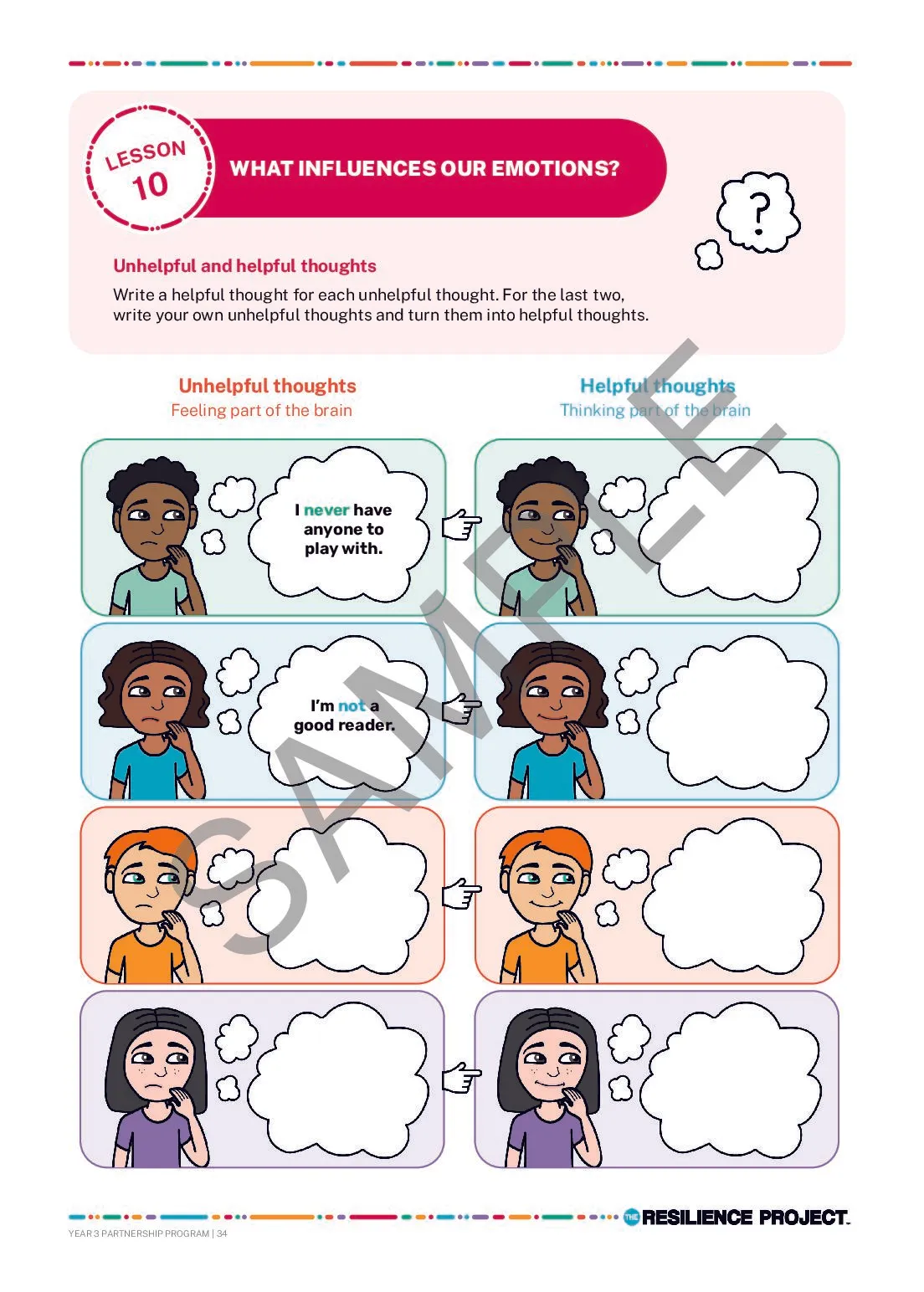 Sample pages from the Year 3 student wellbeing journal — page 2