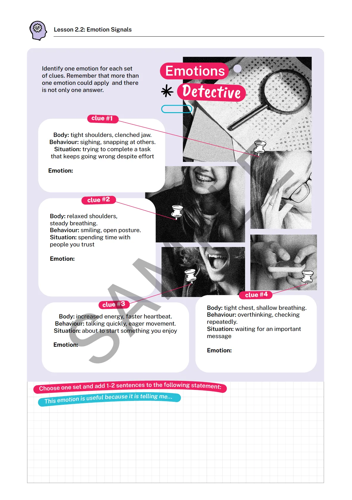 Sample pages from the Year 7 student wellbeing journal