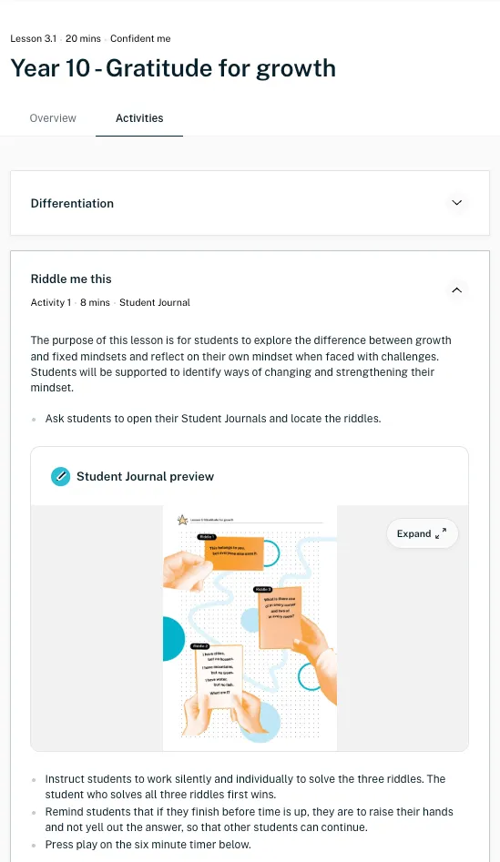 Sample Year 10 lesson plan from the Online Hub — page 2
